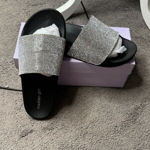 Madden Girl Sparkling Silver and Black Sandals